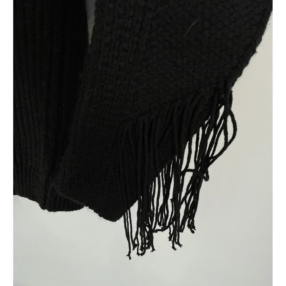 NWT G by Giuliana‎ Black Label Womens XXS Sweater Cable Knit Black Fringe Sleeve